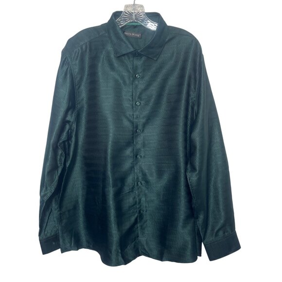 Barry.Wang SIlk Blend Dress Shirt Button Front Mens 2XL Green New - Picture 1 of 9